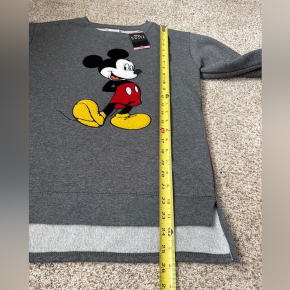 NWT Disney Mickey Mouse Hi Low Sweatshirt Front Raised Mickey Logo Gray Sz Small - Picture 9 of 10